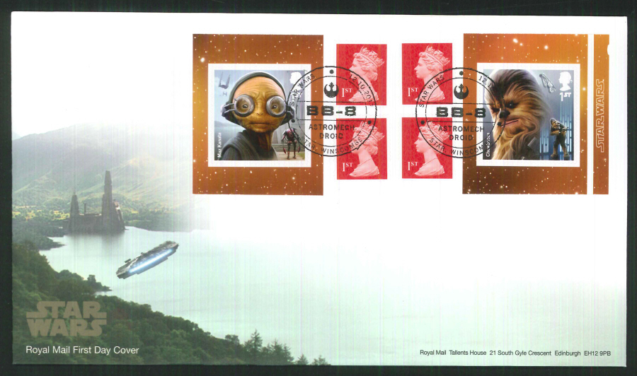 2017 - First Day Cover "Star Wars", Aliens Retail Booklet, Royal Mail, Star Winscombe (BB-8) Postmark - Click Image to Close